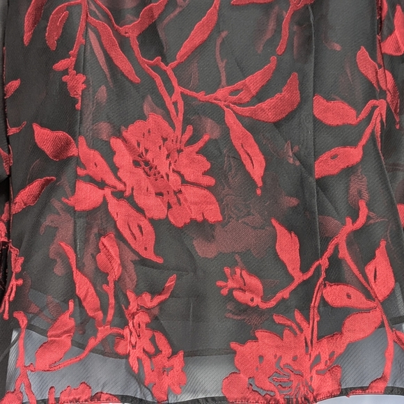 Alex Evenings Metallic Sheer Floral Red Black Burnout Chiffon Jacket & Cami Set - Picture 14 of 16